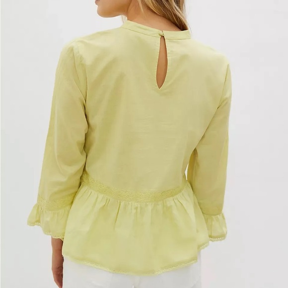 Anthro Duet Pastel Green Embroidered Beaded Crochet Lace Ruffle Blouse Top - Picture 5 of 8